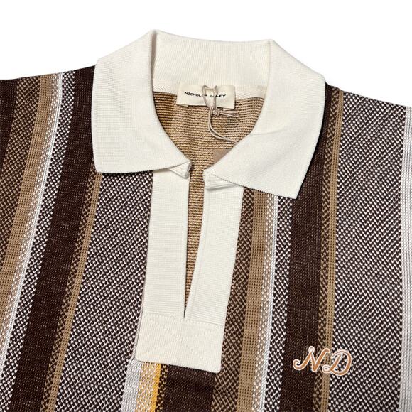 NEW Nicholas Daley Stripe Polo Shirt SIZE L Brown HOLIDAY GIFT CHRISTMAS PRESENT - Picture 6 of 12